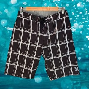 Hurley Mens Board Shorts Sz 28 Swim Trunk Summer Wear Black-White Large Checks